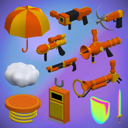 Jan. 2019 - Various gameplay objects for the unfinished game Boing Bubble Arena. I also created several environment models and textures, which I&#39;m less proud of.