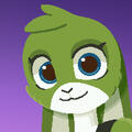 My profile picture: The face of a green female bunny furry.